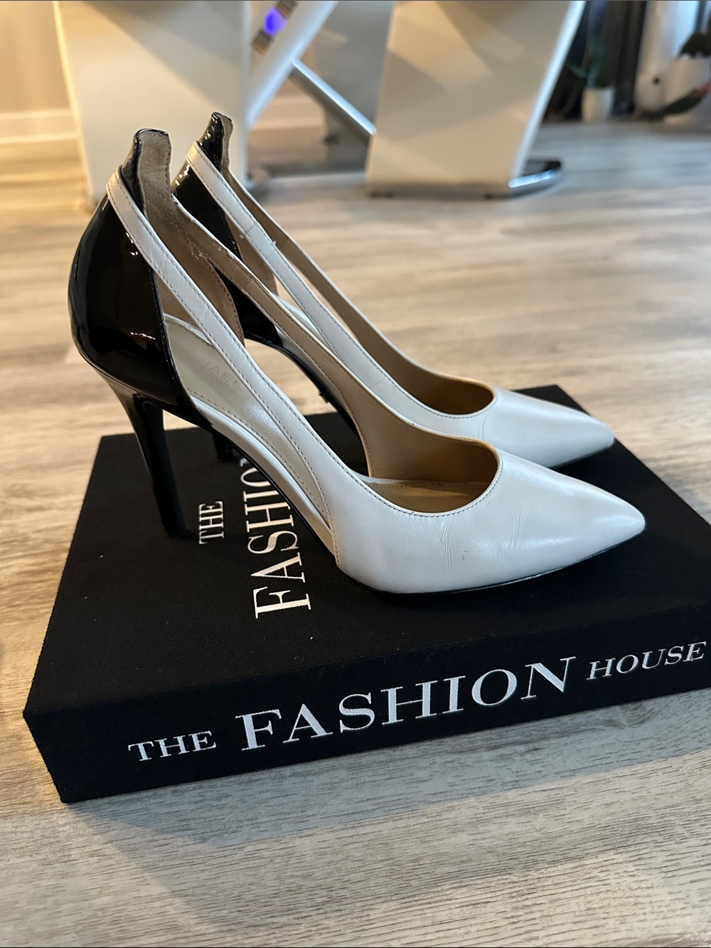 MICHAEL Michael Kors Two-Tone Pointed Toe Slingback Pumps in White and Black